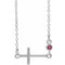 Collier croix latérale en or blanc 14 carats et tourmaline rose naturelle, 40-45 cm