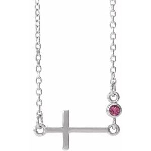 Collier croix en argent sterling et tourmaline rose naturelle, 40-45 cm