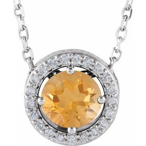 Collier de style halo en or 14 carats avec citrine blanche naturelle et diamants naturels (0,05 carat au total), 40,6 cm (16 pouces).
