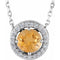 Collier de style halo en platine, citrine naturelle et diamants naturels (0,05 carat au total), 40,6 cm (16 pouces).