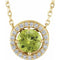 Collier de style halo en or 14 carats avec péridot naturel jaune et diamants naturels (0,05 carat au total), 40,6 cm (16 pouces).