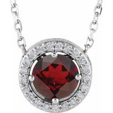 Collier de style halo en argent sterling, grenat naturel du Mozambique et diamants naturels (0,05 carat au total), 40,6 cm (16 pouces).