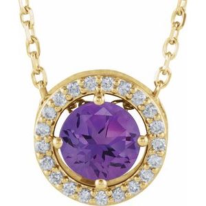 Collier de style halo en or 14 carats avec améthyste jaune naturelle et diamants naturels (0,05 carat au total), 40,6 cm (16 pouces).