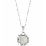 Collier de 45,7 cm (18 pouces) en or 14 carats, opale blanche de laboratoire et diamants naturels (0,04 carat au total).