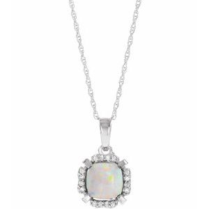 Collier de 45,7 cm (18 pouces) en or 14 carats, opale blanche de laboratoire et diamants naturels (0,04 carat au total).