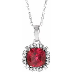 Collier de 45,7 cm (18 pouces) en or 14 carats, orné d'un rubis blanc de laboratoire et de diamants naturels (0,04 carat au total).