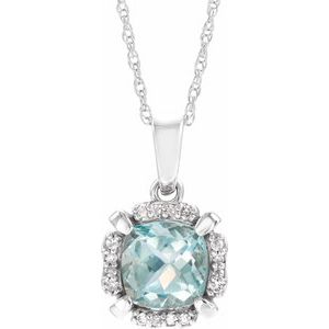 Collier de 45,7 cm (18 pouces) en or 14 carats, orné d'une aigue-marine blanche naturelle et de diamants naturels (0,04 carat au total).