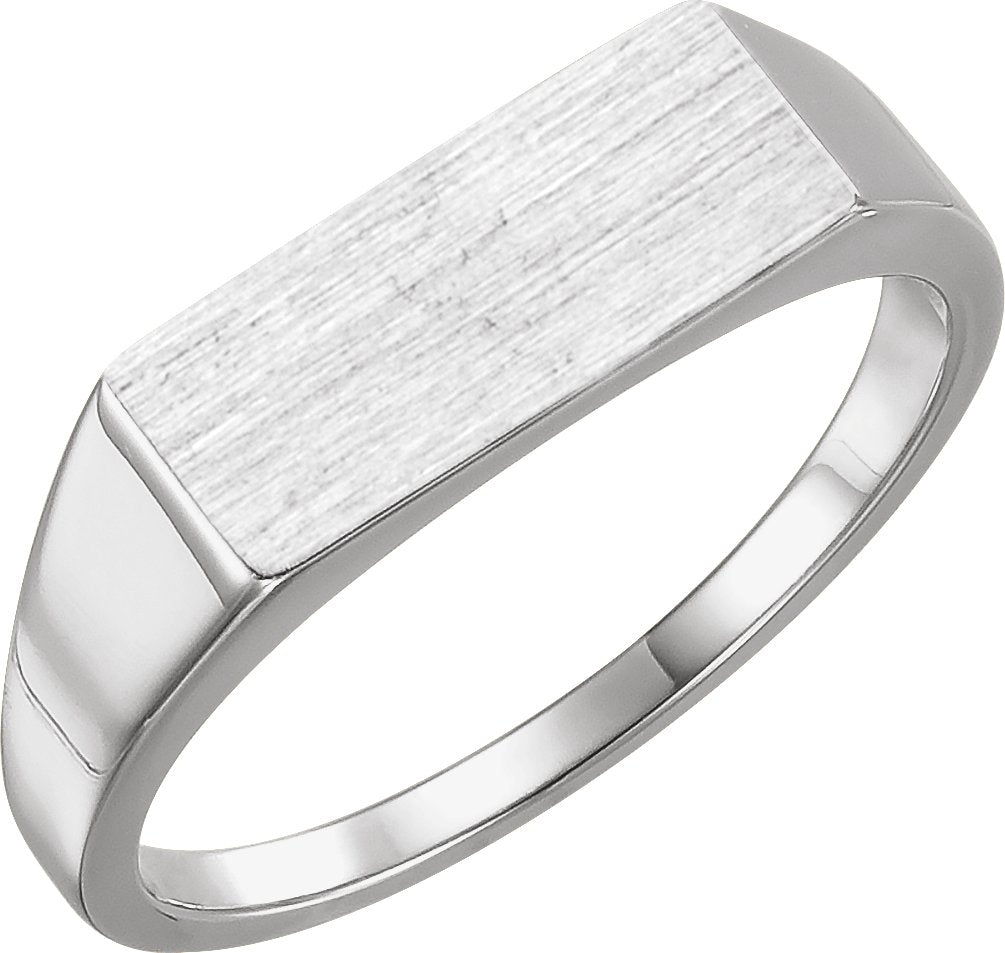 14K White Gold 15x7 mm Rectangle Signet Ring