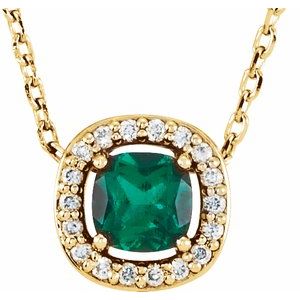Collier de 40 cm (16 pouces) en or 14 carats, orné d'une émeraude de laboratoire jaune et de diamants naturels (0,05 carat au total).