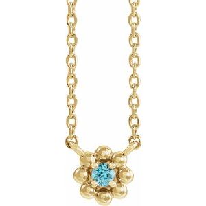 Collier pour enfant de 40 cm (16 pouces) en or jaune 14 carats avec zircon bleu naturel.