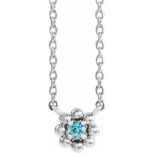 Collier jeune de 40 cm (16 pouces) en platine avec zircon bleu naturel et perles