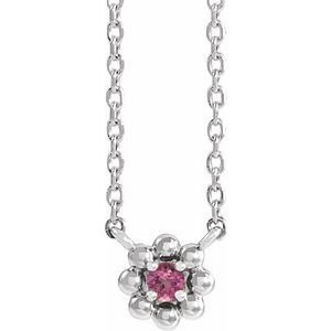 Collier pour enfant de 40 cm (16 pouces) en platine et tourmaline rose naturelle