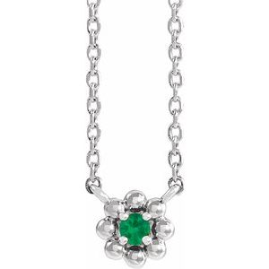 Collier pour enfant de 40 cm (16 pouces) en platine avec perles d'émeraudes cultivées en laboratoire