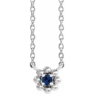 Collier pour enfant de 40 cm (16 pouces) en argent sterling et saphirs bleus de laboratoire.
