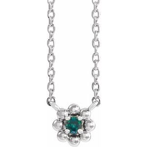 Collier pour enfant de 40 cm (16 pouces) en perles d'alexandrite de synthèse platine