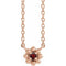 Collier pour jeune fille de 40 cm (16 pouces) en or rose 14 carats et grenat naturel du Mozambique.