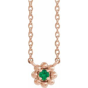 Collier pour enfant de 40 cm (16 pouces) en or rose 14 carats avec perles d'émeraudes de laboratoire.