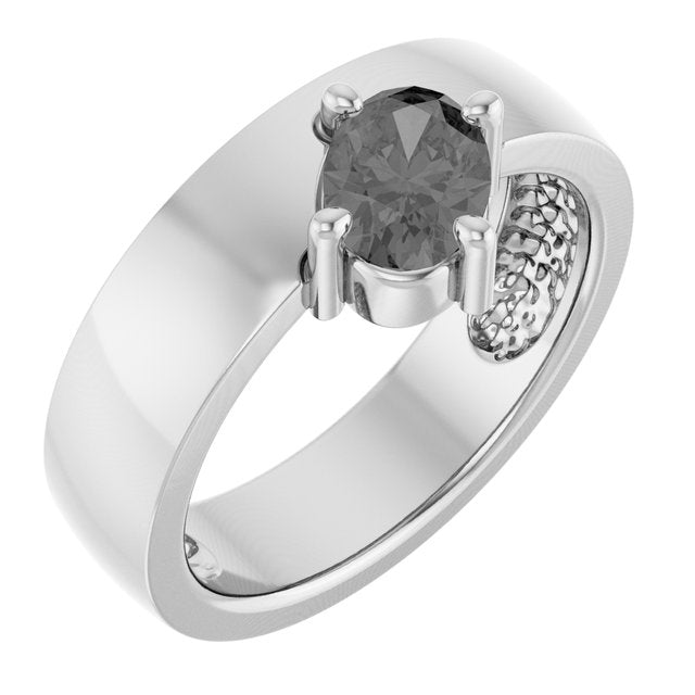 Bague solitaire asymétrique en platine et spinelle gris naturel