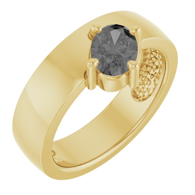 Bague solitaire asymétrique en spinelle gris naturel jaune 14 carats