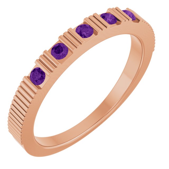 Bague empilable en or rose 14 carats et améthyste naturelle