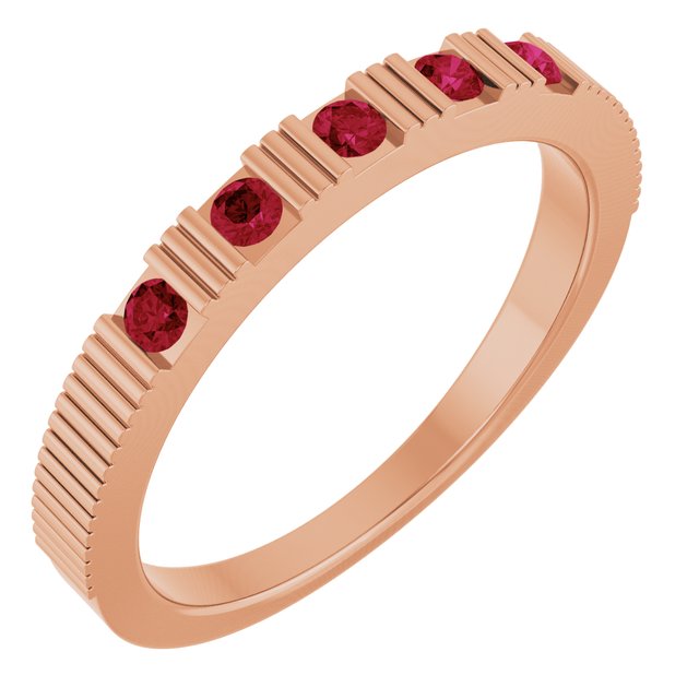Bague empilable en or rose 14 carats avec rubis naturel
