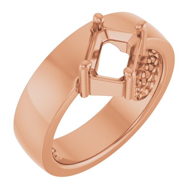 Bague solitaire asymétrique en or rose 14 carats avec émeraude de 7 x 5 mm