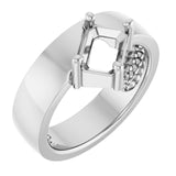 Monture de bague solitaire asymétrique en platine avec émeraude 7x5 mm