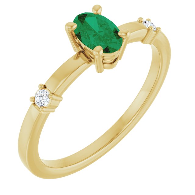 Bague en or 14 carats avec émeraude de laboratoire jaune et diamants naturels (0,05 carat au total).