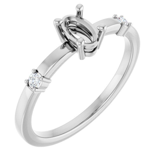 Bague semi-sertie en diamant naturel ovale blanc 14 carats 6 x 4 mm 0,05 CTW