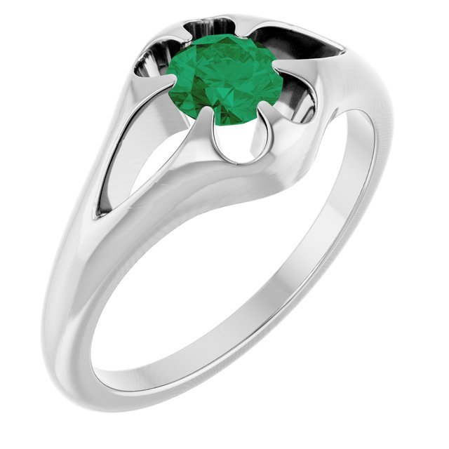 Bague Belcher en argent sterling et émeraude naturelle