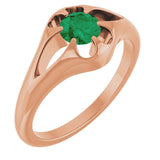 Bague Belcher en or rose 14 carats avec émeraude naturelle