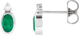 14K White Gold 5x3 mm Lab-Grown Emerald & .03 CTW Natural Diamond Earrings