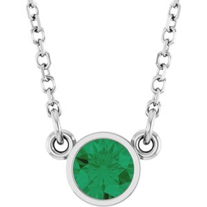 Collier solitaire en émeraude naturelle blanche 14 carats, 40 cm (16 pouces).