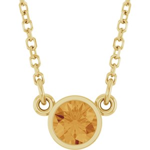 Collier solitaire en citrine naturelle jaune 14 carats, 40 cm (16 pouces).