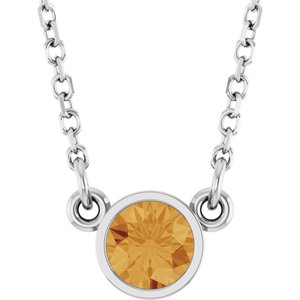 Collier solitaire en argent sterling rhodié avec imitation citrine, 40 cm