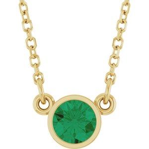 Collier solitaire en émeraude jaune 14 carats de laboratoire, 40 cm (16 pouces).