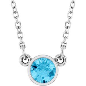 Collier solitaire en argent sterling rhodié avec imitation aigue-marine, 40 cm (16 pouces).