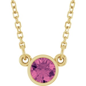 Collier solitaire en tourmaline rose naturelle jaune 14 carats, 40 cm (16 pouces).
