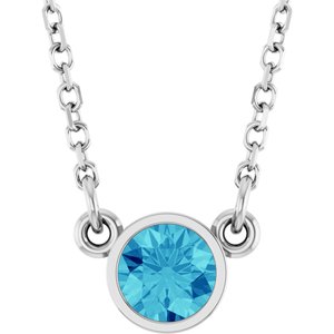 Collier solitaire en argent sterling rhodié avec zircon bleu imitation, 40 cm