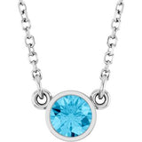 Collier solitaire en aigue-marine naturelle blanche 14 carats, 40 cm (16 pouces).