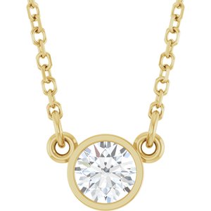 Collier solitaire en saphir blanc naturel jaune 14 carats, 40 cm (16 pouces).