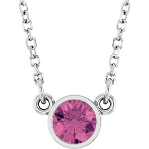 Collier solitaire en tourmaline rose naturelle blanche 14 carats, 40 cm (16 pouces).