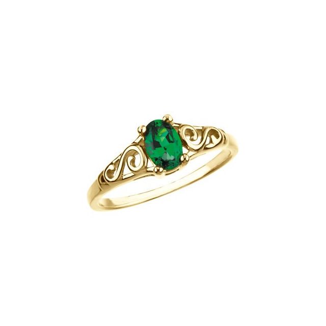 Bague en or jaune 14 carats avec imitation de pierre de naissance de mai