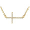 Collier croix latérale en or jaune 14 carats serti de diamants naturels (0,10 carat au total), 40-45 cm (16-18 pouces).