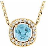 Collier de 40 cm (16 pouces) en or jaune 14 carats, topaze bleu ciel naturelle et diamants naturels (0,04 carat au total).