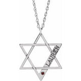 Collier personnalisé en or blanc 14 carats avec grenat du Mozambique imitation étoile de David, 45,7 cm (18 pouces).