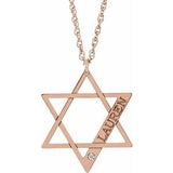 Collier personnalisé en argent sterling plaqué or rose 14 carats avec étoile de David en imitation diamant, 45,7 cm (18 pouces).