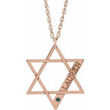 Collier personnalisé en or rose 14 carats avec étoile de David en imitation alexandrite, 45,7 cm (18 pouces).