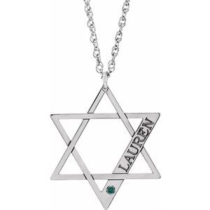 Collier personnalisé en or 10 carats, imitation alexandrite blanche, étoile de David, 45,7 cm (18 pouces).