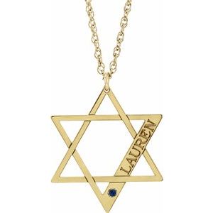 Collier personnalisé en argent sterling plaqué or jaune 14 carats avec étoile de David et saphir bleu d'imitation, 45,7 cm (18 pouces).